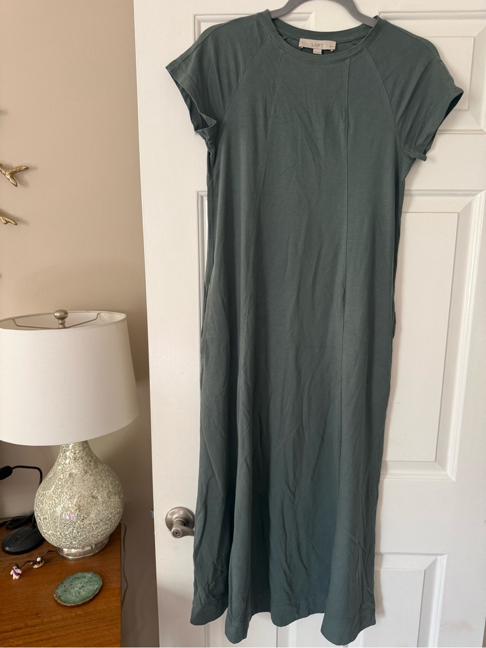 LOFT Slate-Green Cap-Sleeve Midi Dress
